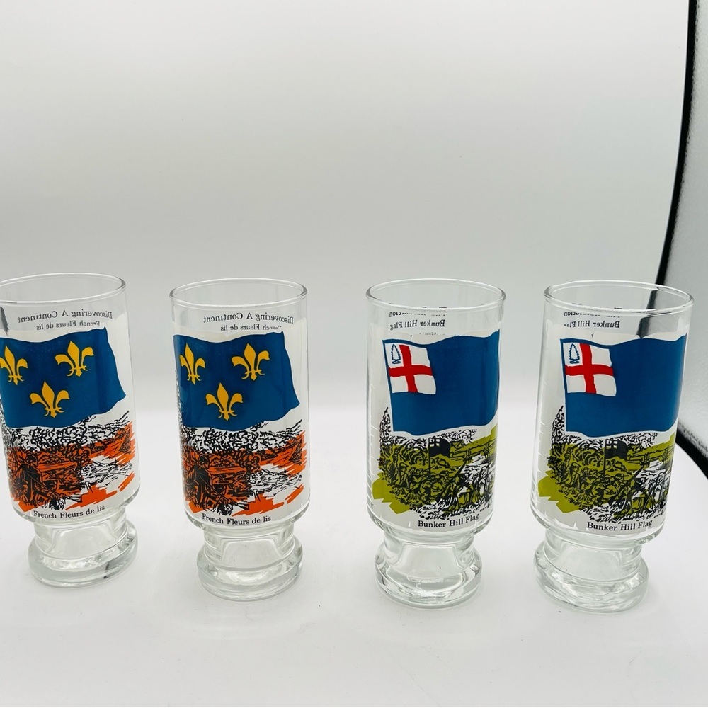 Set of 4 Vintage Flag Glasses with Fleur-de-lis and Naval Flags